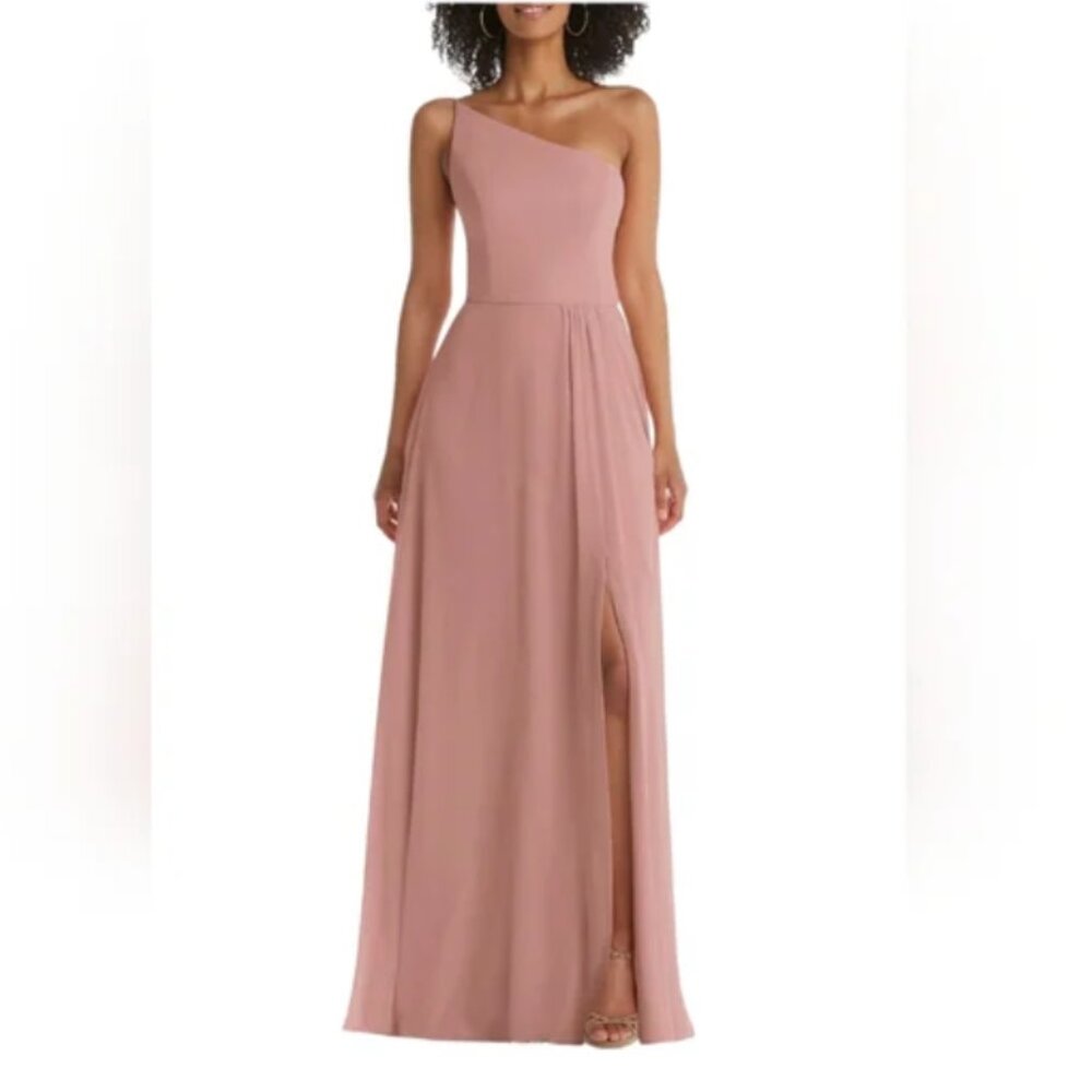 After Six Chiffon One Shoulder Gown #1544 in Desert Rose Size 0